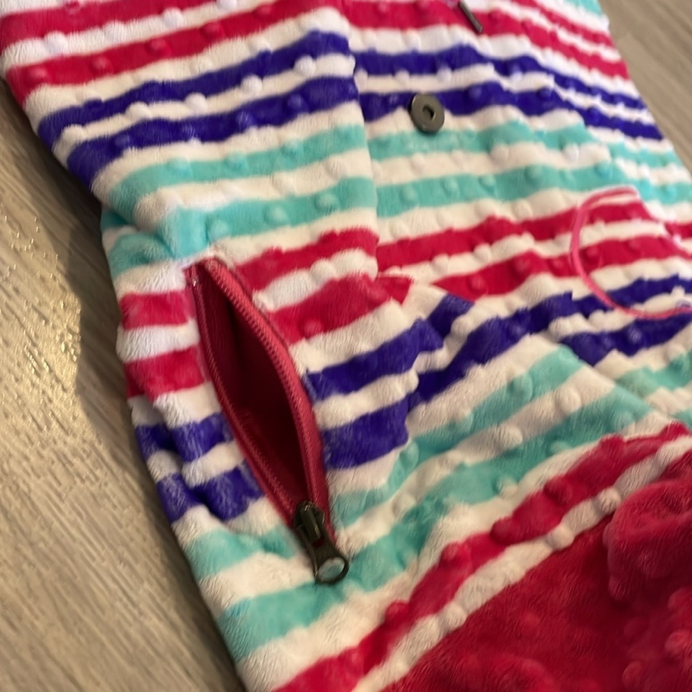 Very Cute TRIPLE FLIP Velour Striped Pink Blue Purple Backpack Bucket Bag. - Picture 6 of 11
